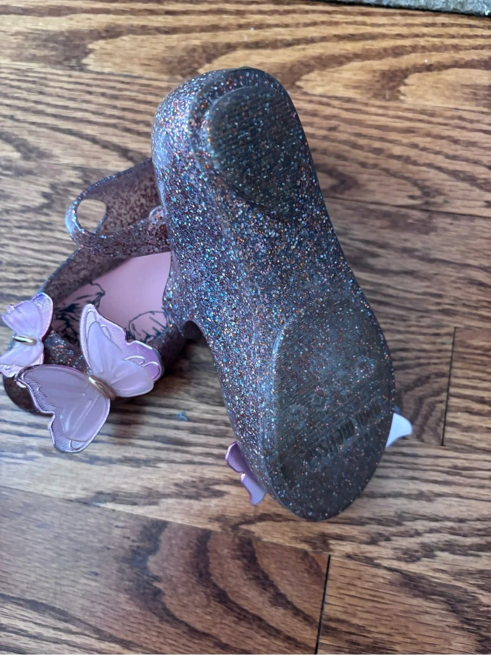 Mini Melissa Sparkle Pink Butterfly Mary Jane Flats